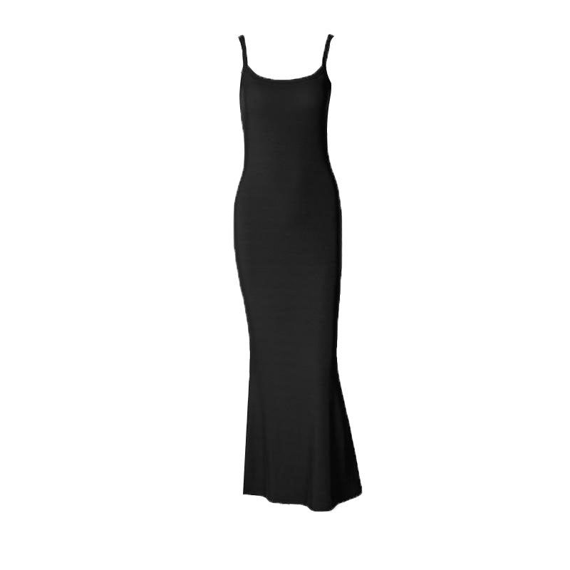 U neck ribbed solid cami maxi dress