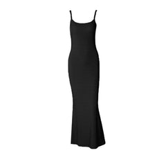 U neck ribbed solid cami maxi dress