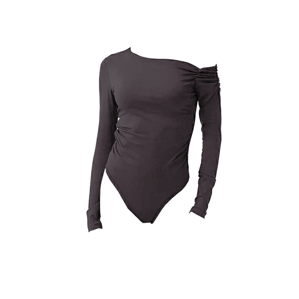 One shoulder long sleeve solid bodysuit