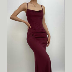 Solid cowl neck backless cami dress  | red tango dress
