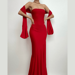 Ribbed ruffle solid backless sleeveless tube maxi dress  | red tango dress