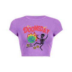 Skull letter graphic print slant Baby Tee Crop Top