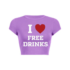 I Love Free Drinks Y2K Baby Tee