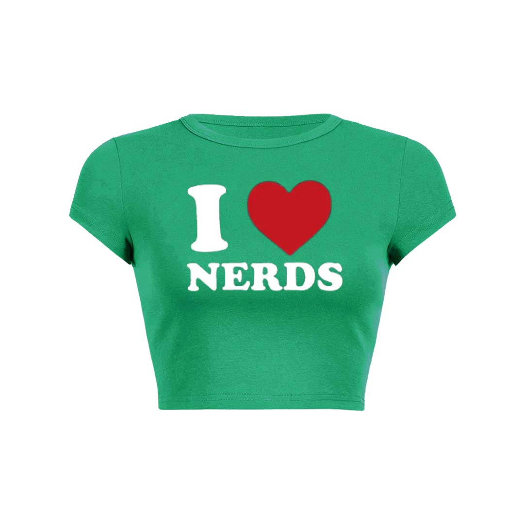 I Love Nerds Y2K Baby Tee Crop Top