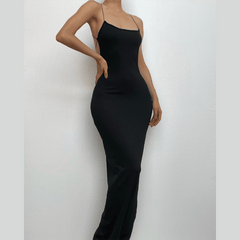 Cross back lace up square neck backless self tie slit maxi dress  | black rave dress  | black rave dress