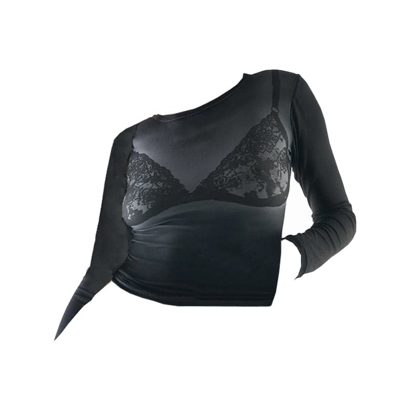 Long sleeve body print gradient crewneck contrast top