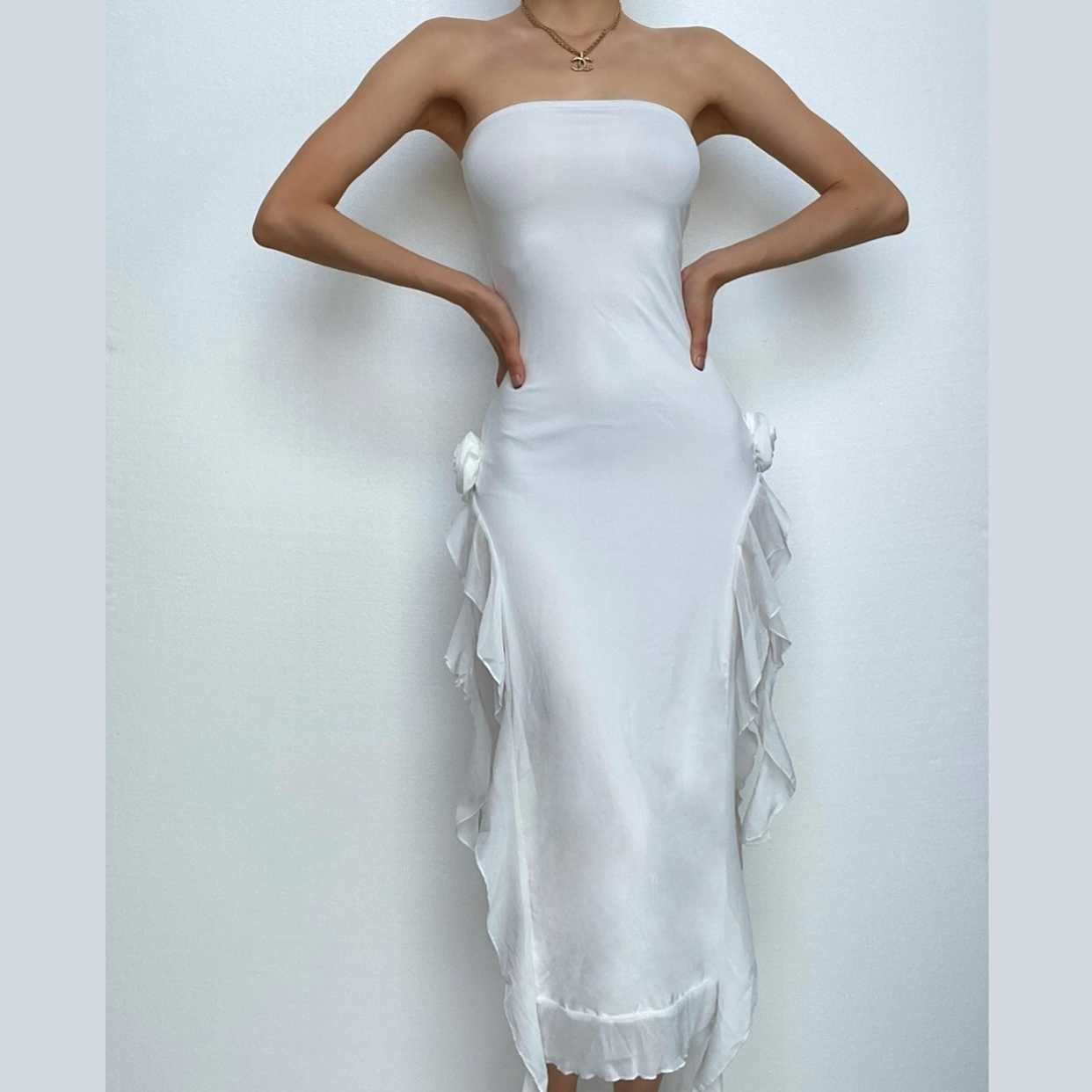 Flower applique solid backless ribbon slit tube maxi dress  | red tango dress