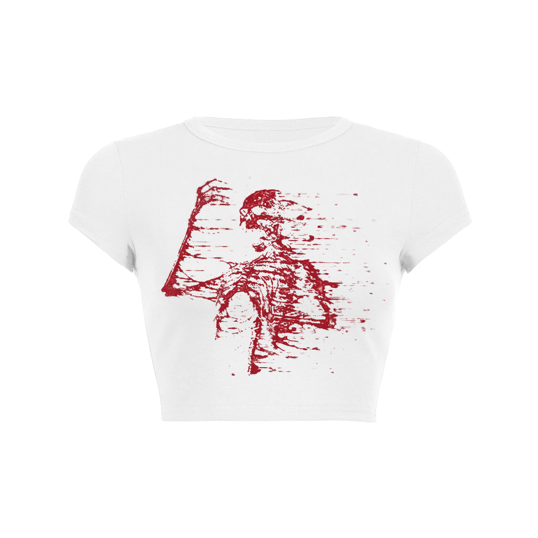Skeleton print slant Baby Tee
