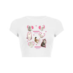 Many cat print crop top baby tee