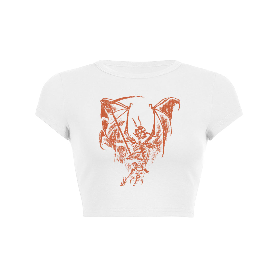 Skeleton demon print slant Baby Tee
