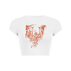 Skeleton demon print slant Baby Tee