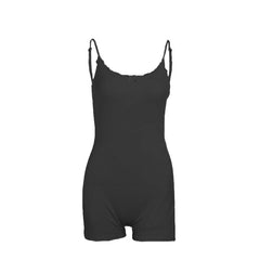 Bowknot lace hem ribbed cami romper