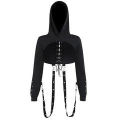 Hoodie long sleeve o ring lace up top