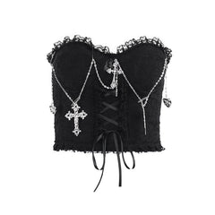 Metal chain lace up sweetheart neck tube top