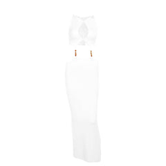 V neck metal applique hollow out maxi dress