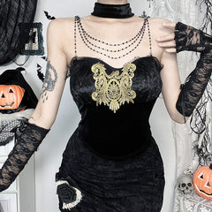 Velvet beaded lace hem cami top