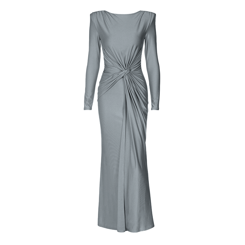 Long sleeve padded ruched maxi dress  | red tango dress