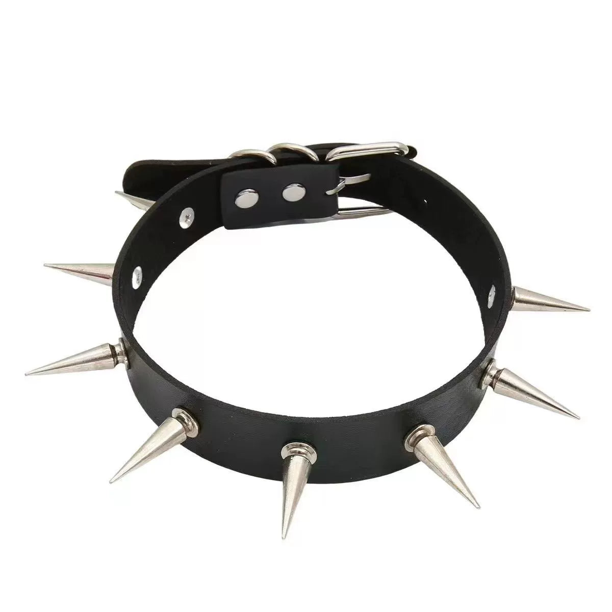 PU leather rivet o ring metal chain necklace