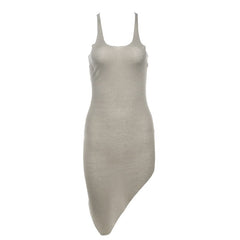 U neck sleeveless irregular solid tank top