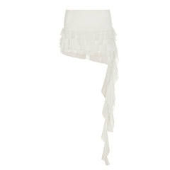Mesh ruffle irregular mini skirt