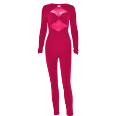 Long sleeve hollow out ruched solid jumpsuit