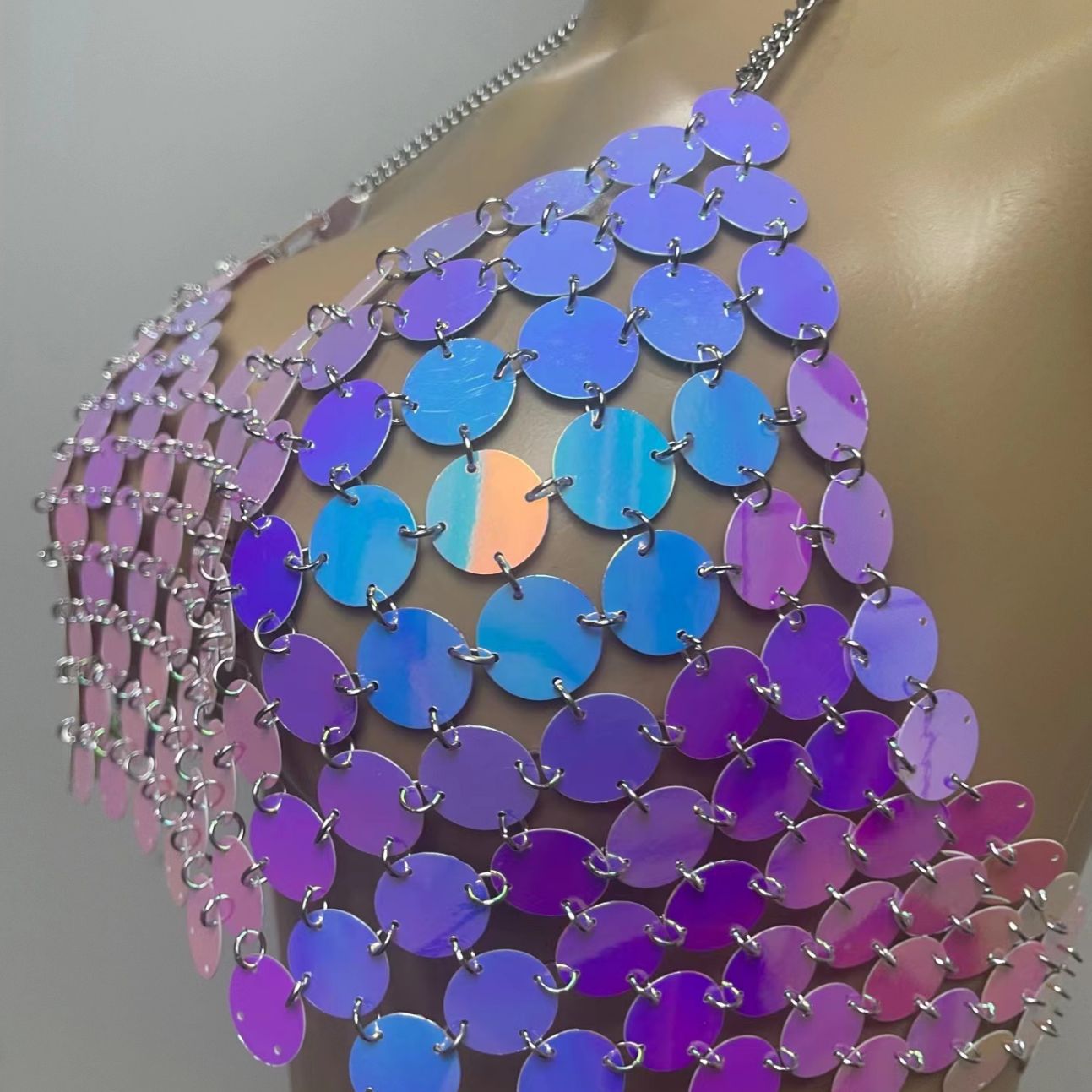 Halter glitter hollow out metal chain top