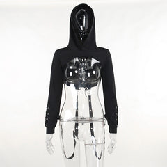 Hoodie long sleeve o ring lace up top