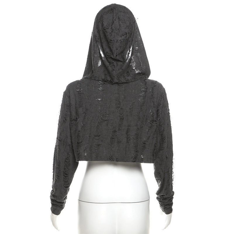 Hoodie long sleeve beaded crop top