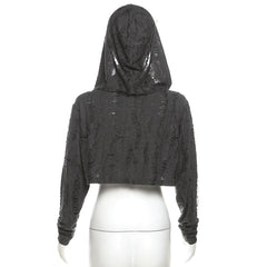 Hoodie long sleeve beaded crop top