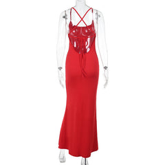 U neck flower beaded cross back cami maxi dress