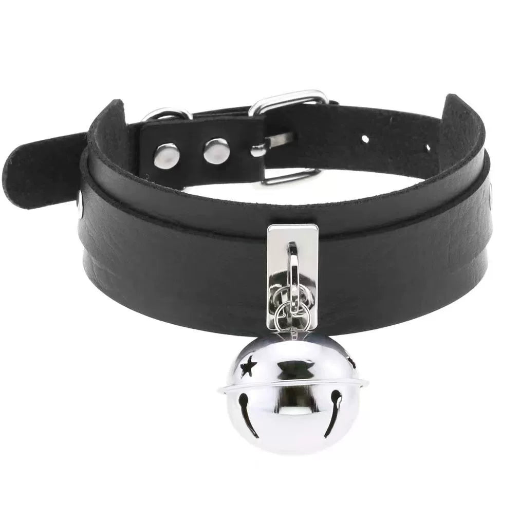 PU leather rivet o ring metal chain necklace