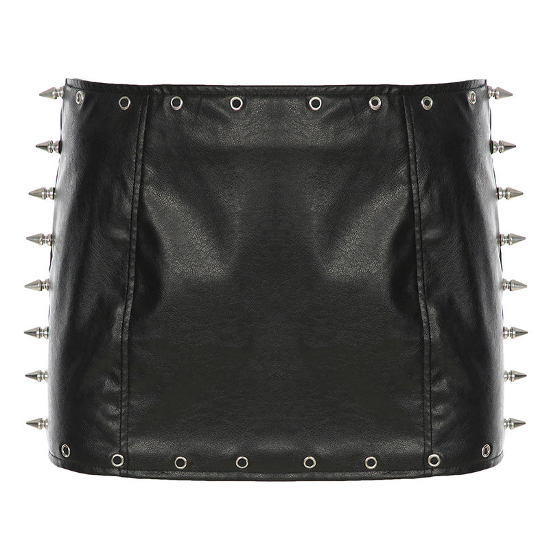 PU leather rivet mini skirt