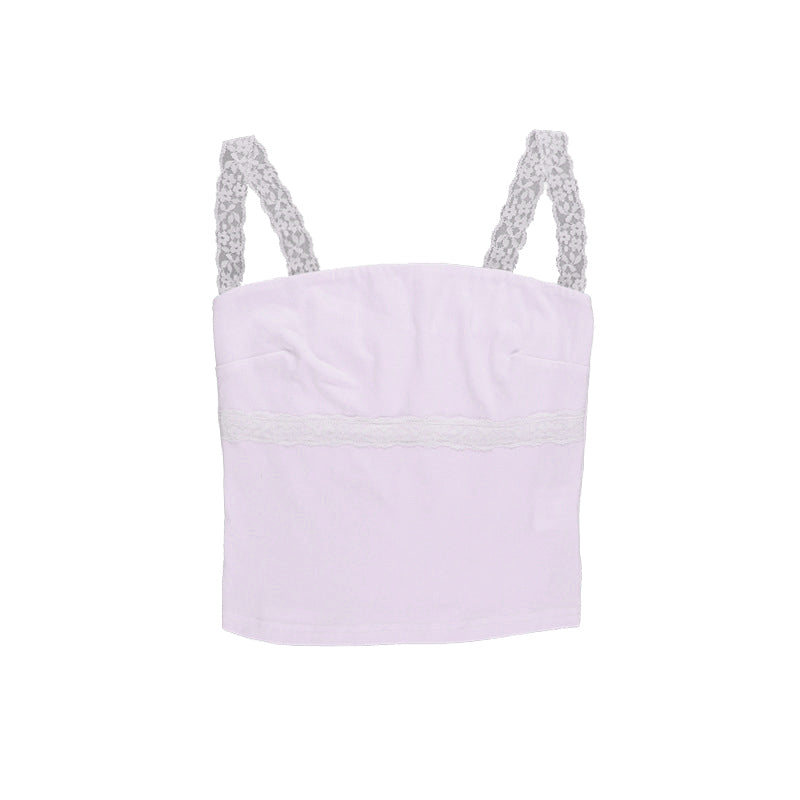 Lace hem backless solid cami top