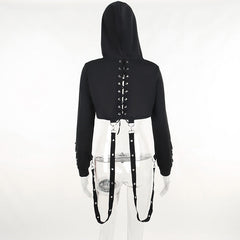 Hoodie long sleeve o ring lace up top