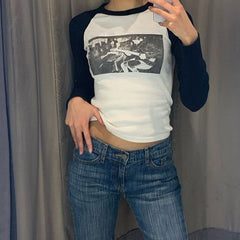 Short sleeve crewneck ribbed print top