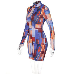 High neck printed mini dress