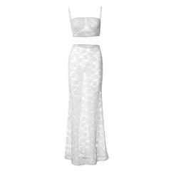 Sheer lace see through tube maxi skirt set