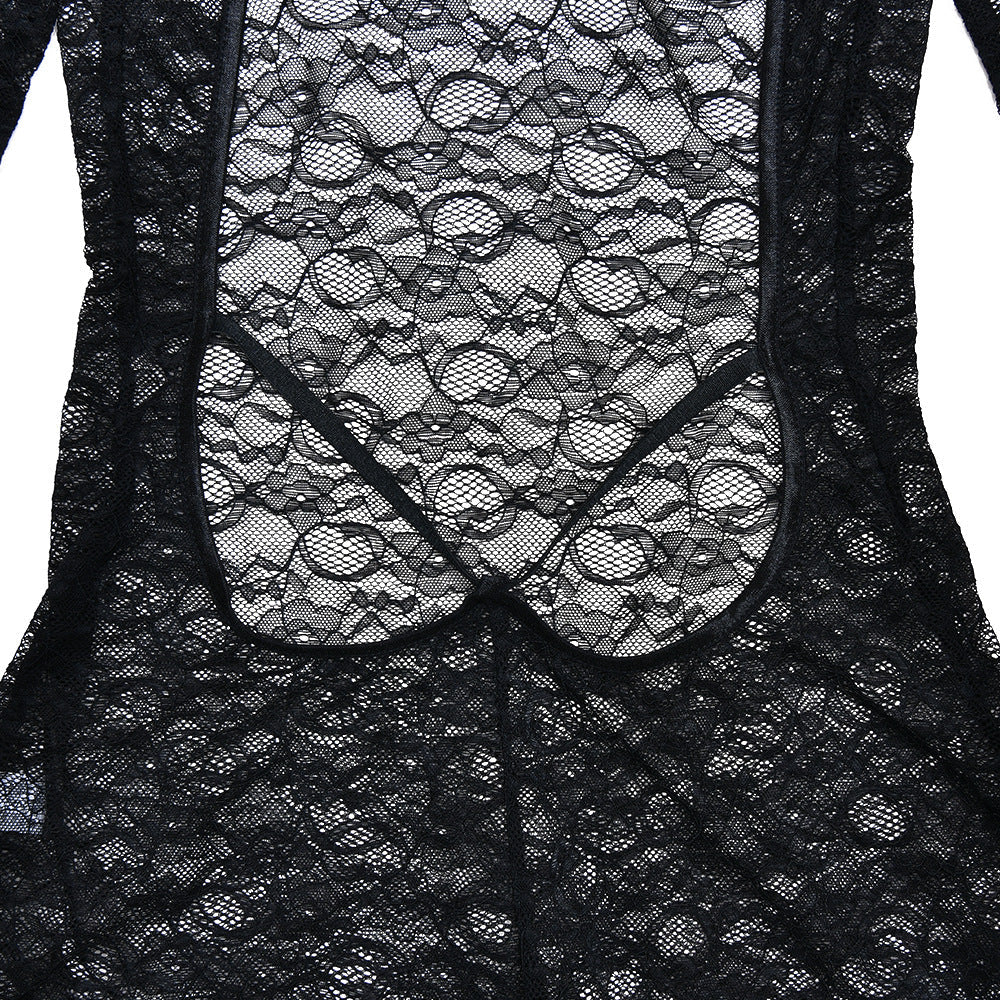 High neck long sleeve lace backless jumpsuit