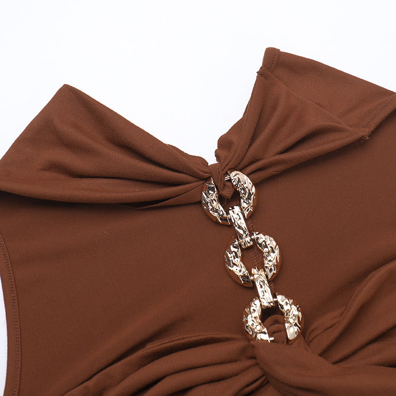Halter hollow out o ring ruched maxi dress
