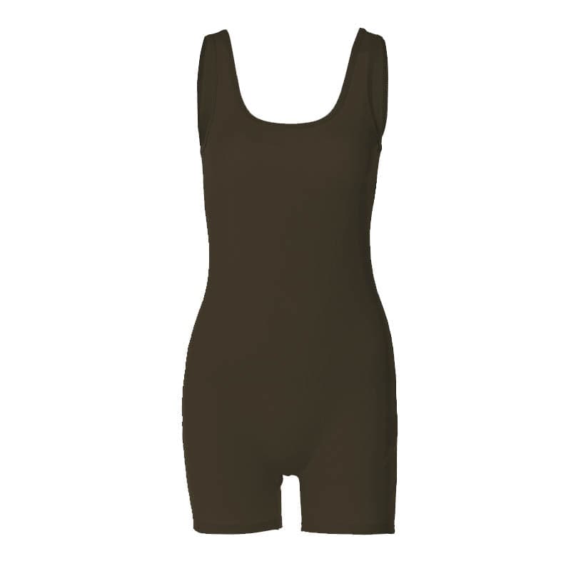 Ribbed sleeveless u neck solid romper
