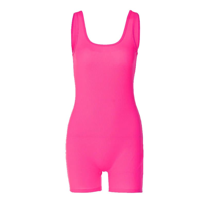 Ribbed sleeveless u neck solid romper