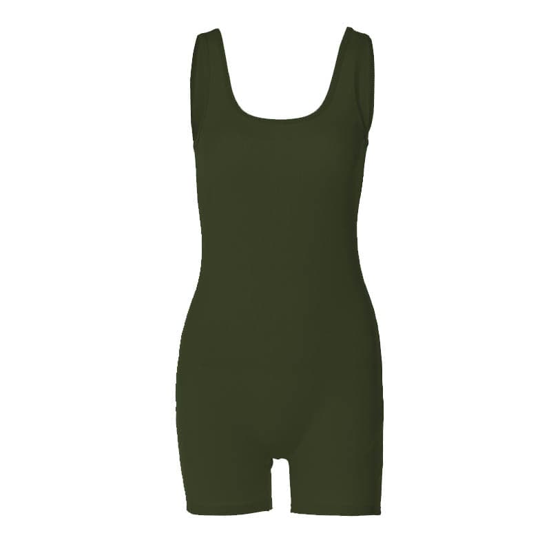 Ribbed sleeveless u neck solid romper