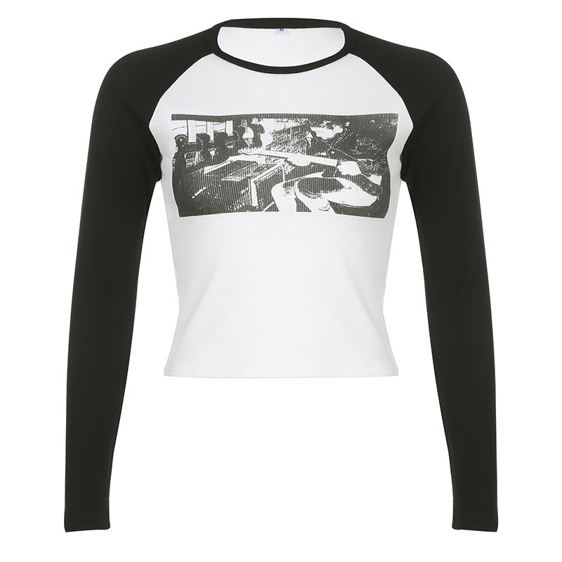 Short sleeve crewneck ribbed print top
