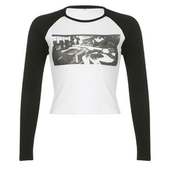 Short sleeve crewneck ribbed print top