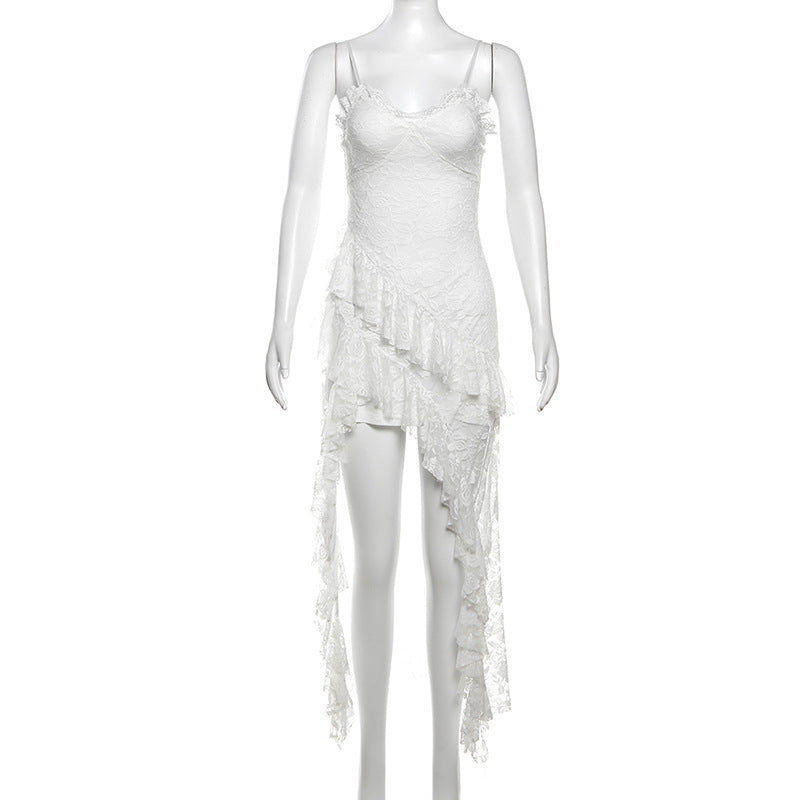 Lace ruffle flower pattern cami midi dress