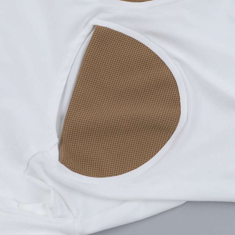 Long sleeve crewneck patchwork hollow out top