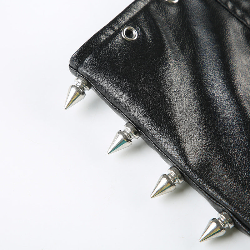 PU leather rivet mini skirt