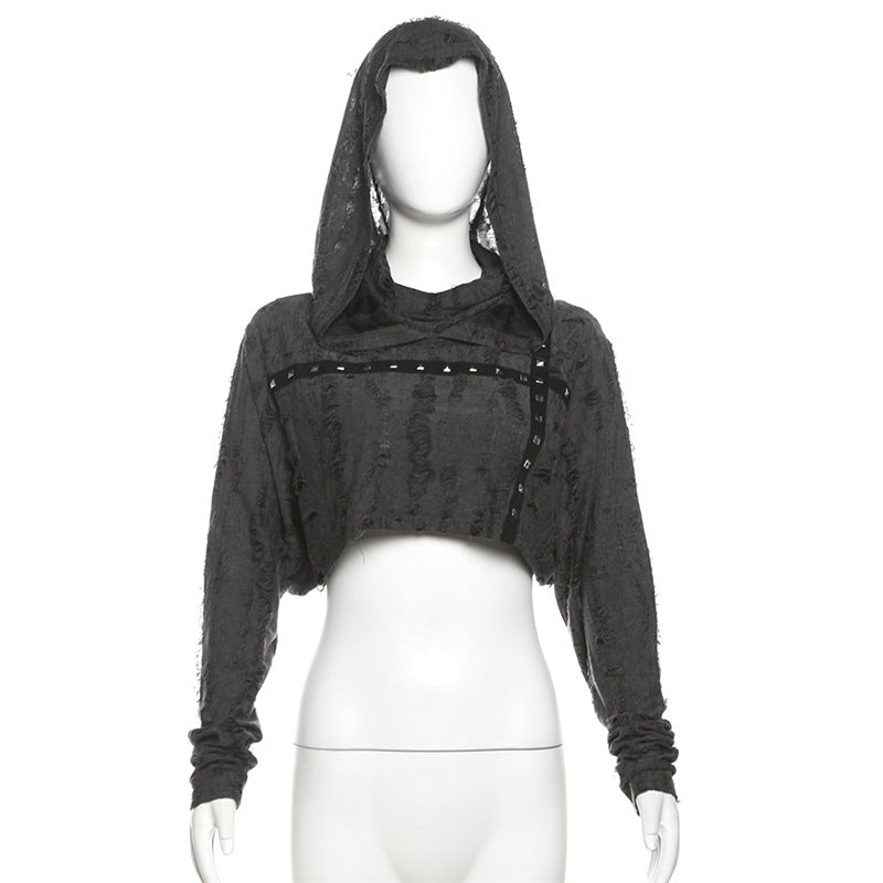 Hoodie long sleeve beaded crop top