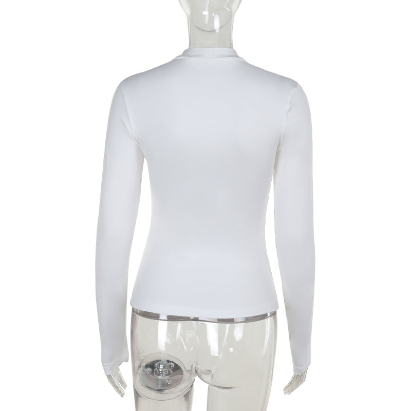 Long sleeve crewneck patchwork hollow out top
