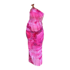 One shoulder print ruched maxi dress  | red tango dress